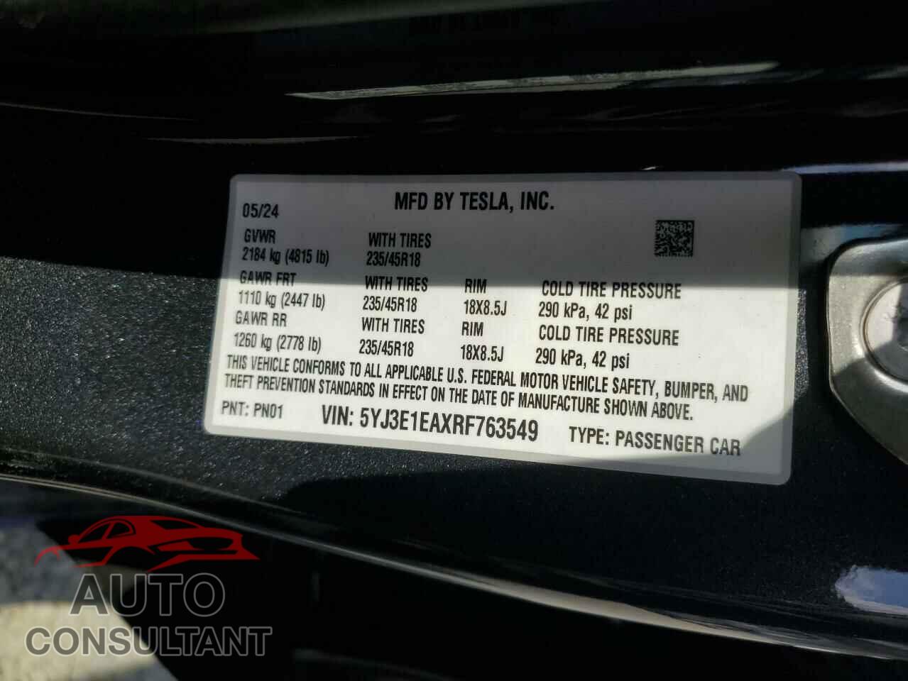 TESLA MODEL 3 2024 - 5YJ3E1EAXRF763549