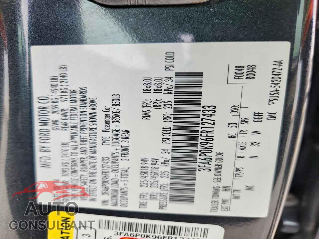 FORD FUSION 2015 - 3FA6P0K96FR127433