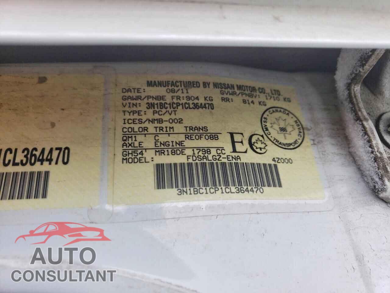 NISSAN VERSA 2012 - 3N1BC1CP1CL364470