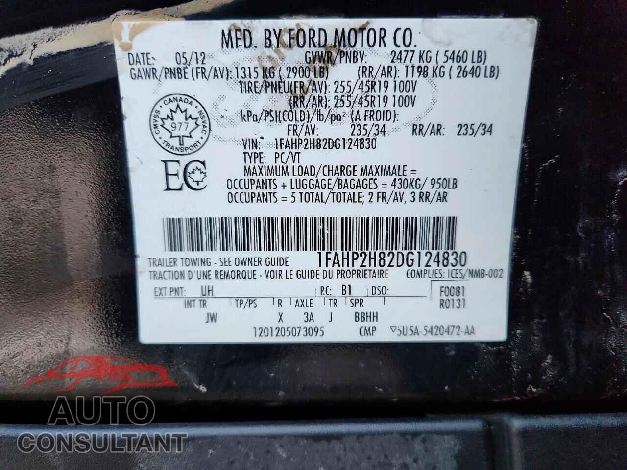 FORD TAURUS 2013 - 1FAHP2H82DG124830
