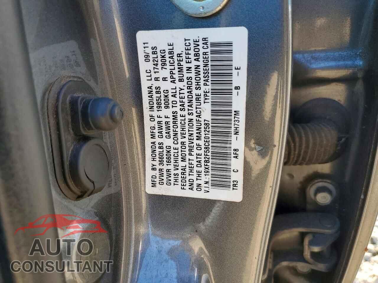 HONDA CIVIC 2012 - 19XFB2F58CE012587