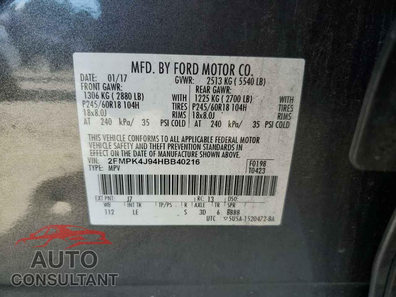 FORD EDGE 2017 - 2FMPK4J94HBB40216