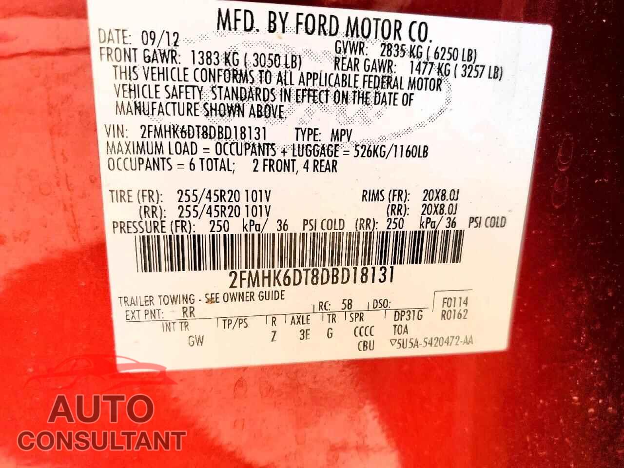 FORD FLEX 2013 - 2FMHK6DT8DBD18131