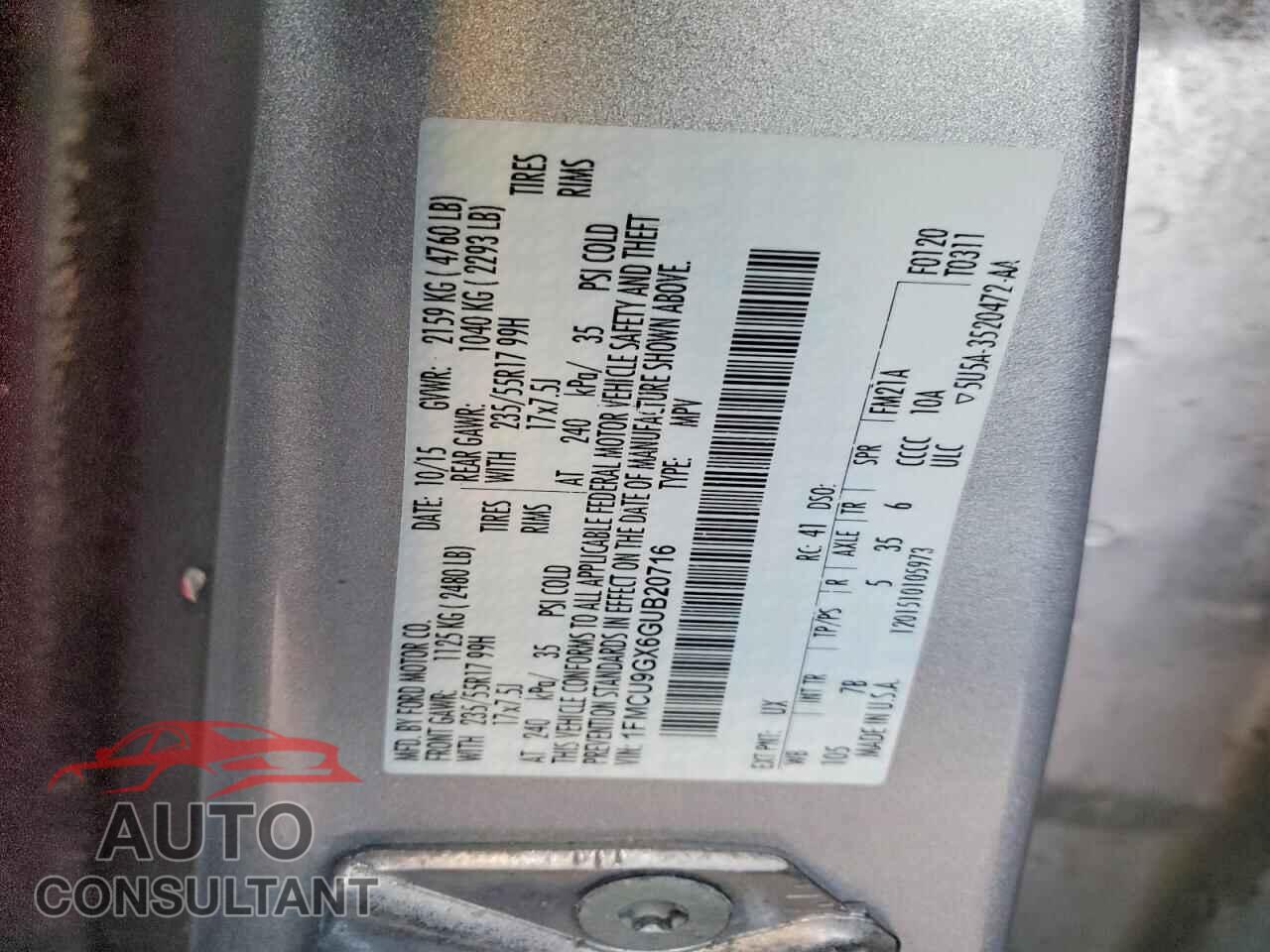 FORD ESCAPE 2016 - 1FMCU9GX6GUB20716