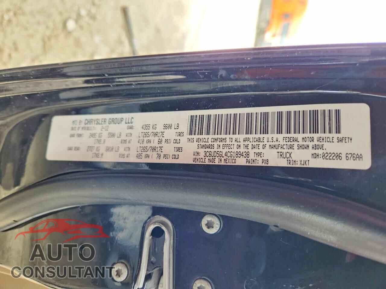 DODGE RAM 2500 2012 - 3C6UD5GL4CG189438
