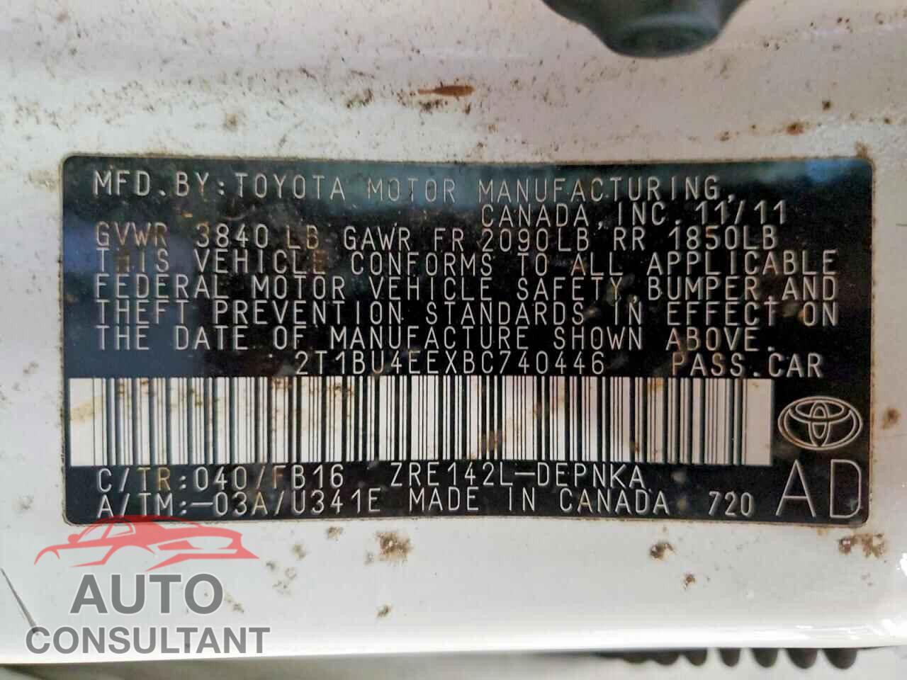 TOYOTA COROLLA 2011 - 2T1BU4EEXBC740446