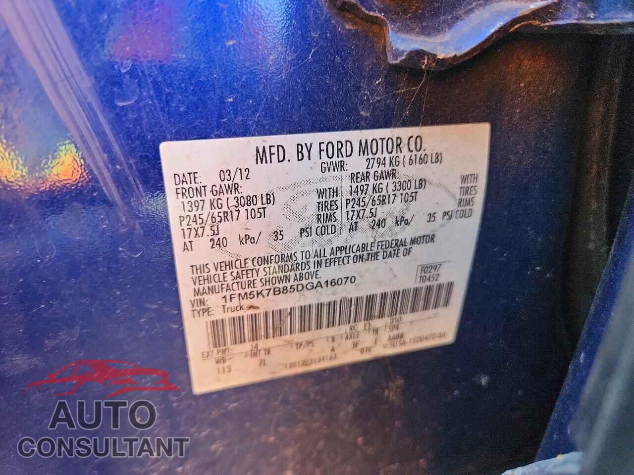FORD EXPLORER 2013 - 1FM5K7B85DGA16070