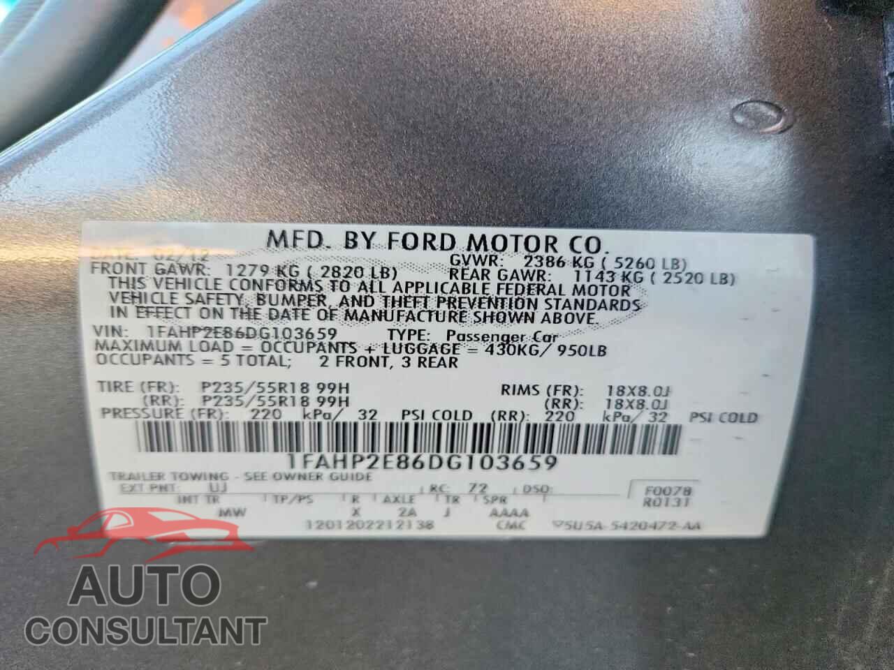 FORD TAURUS 2013 - 1FAHP2E86DG103659