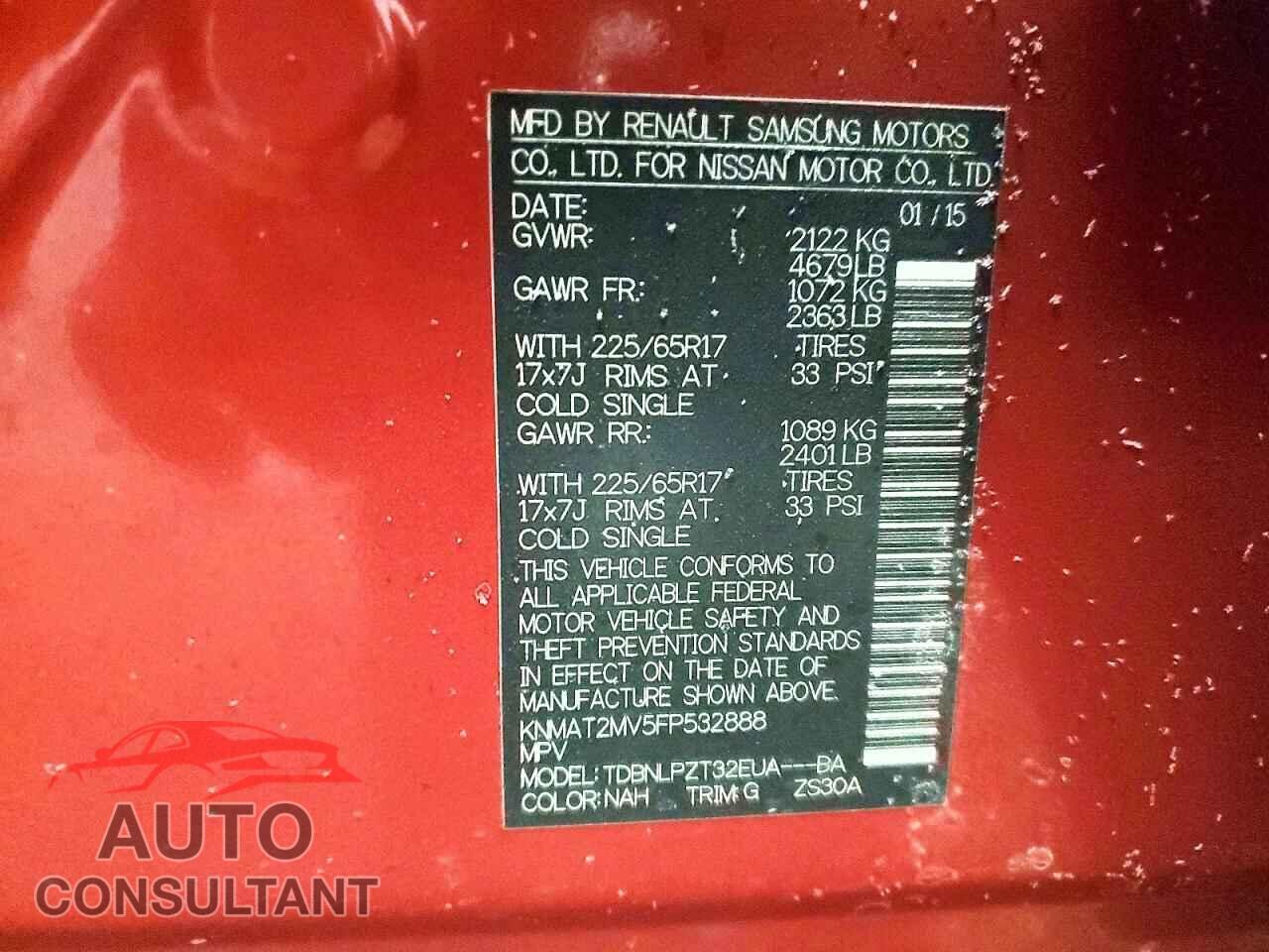 NISSAN ROGUE 2015 - KNMAT2MV5FP532888