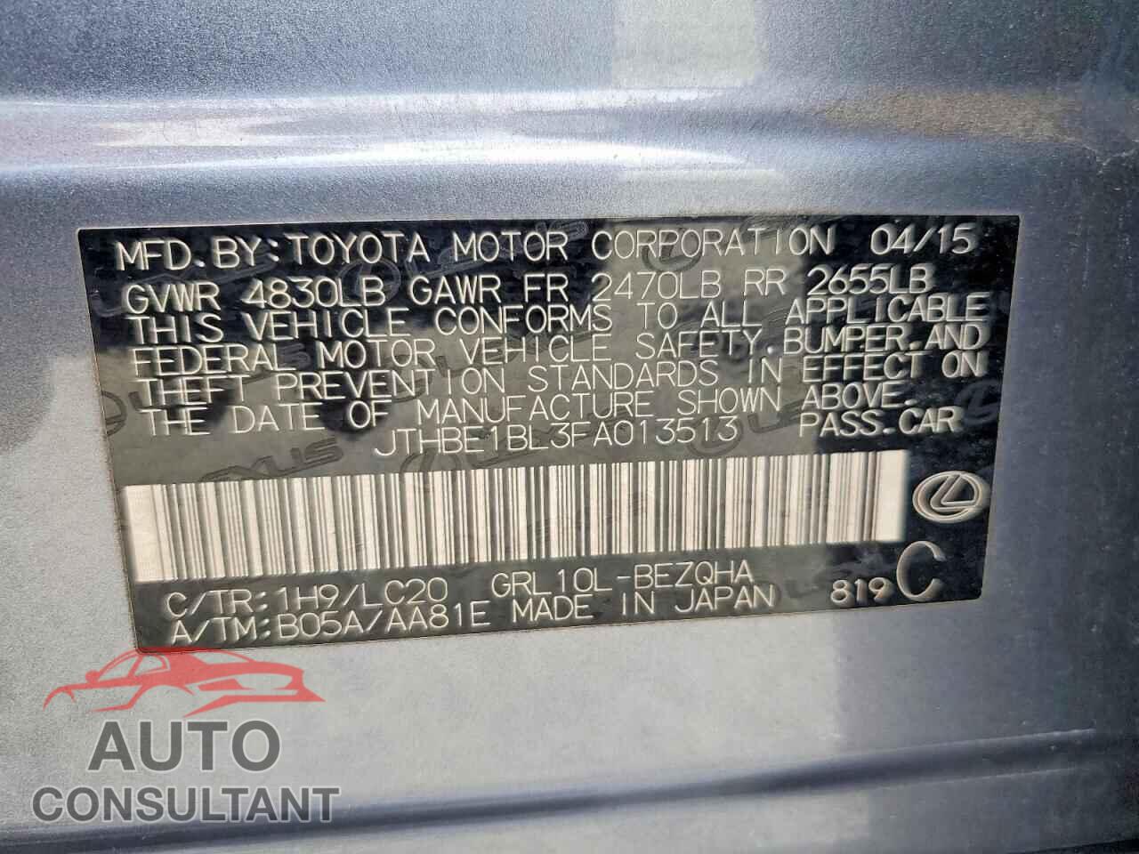 LEXUS GS350 2015 - JTHBE1BL3FA013513
