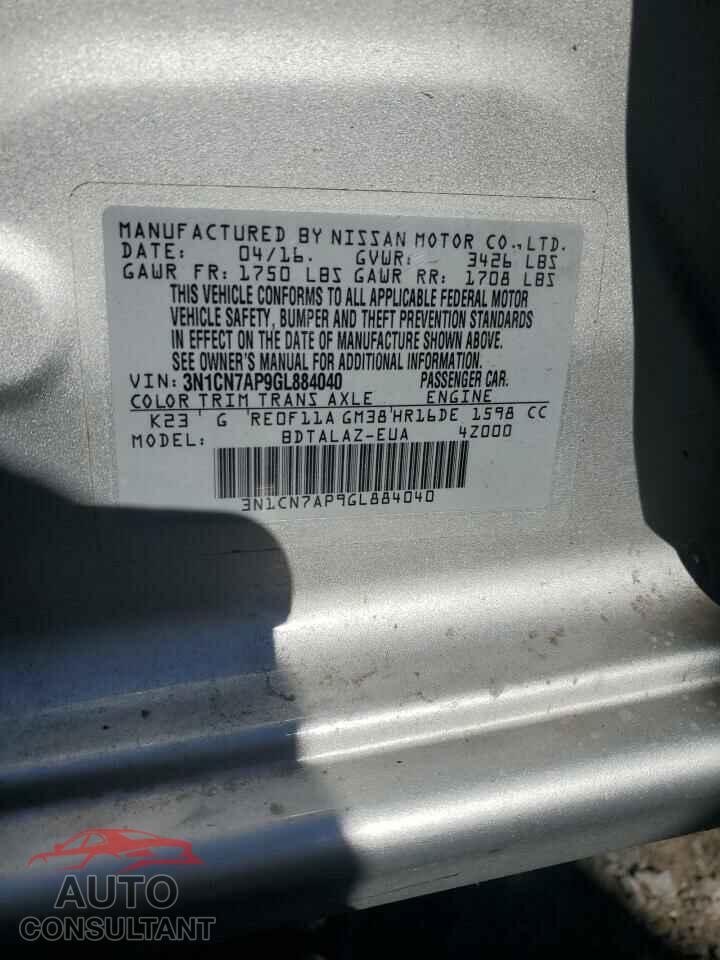 NISSAN VERSA 2016 - 3N1CN7AP9GL884040