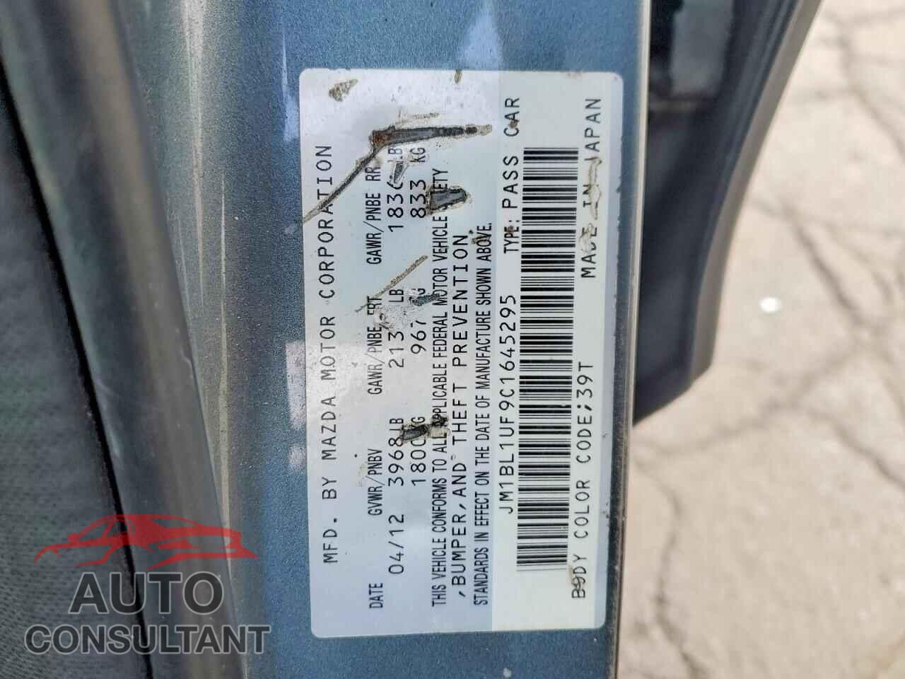 MAZDA 3 2012 - JM1BL1UF9C1645295