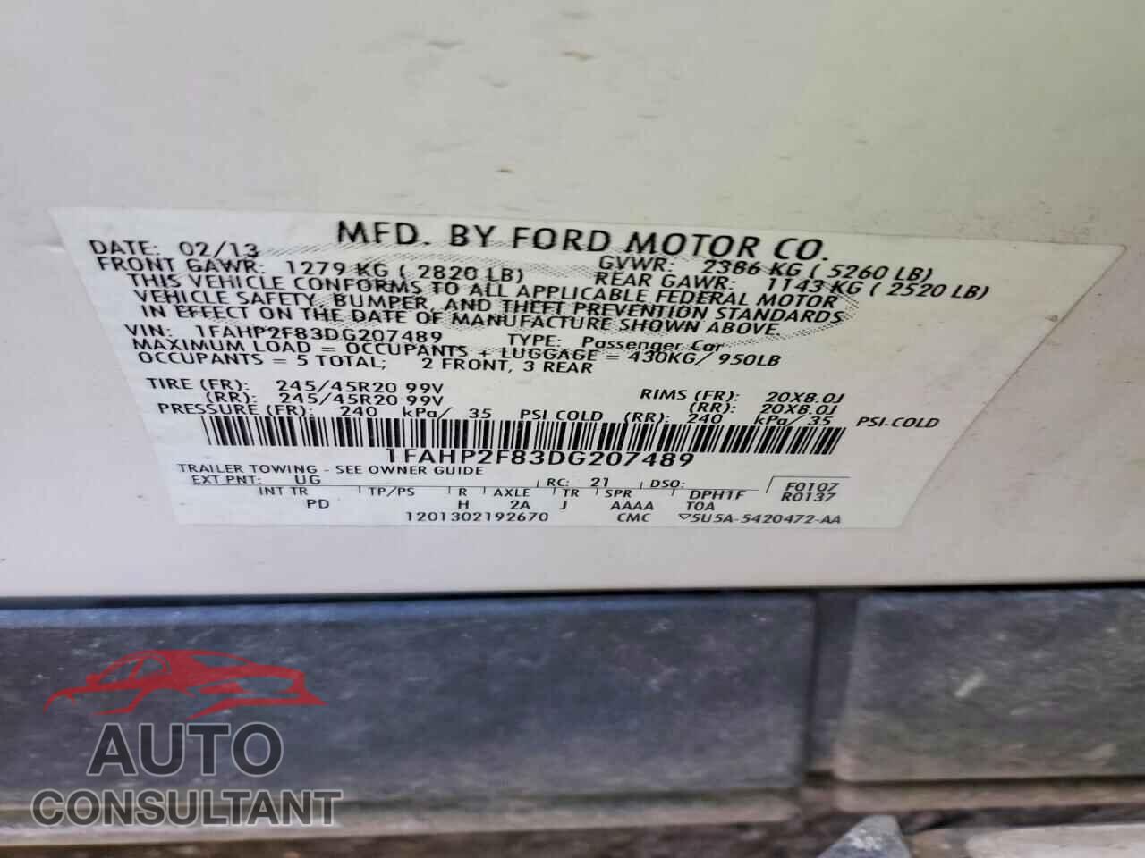 FORD TAURUS 2013 - 1FAHP2F83DG207489