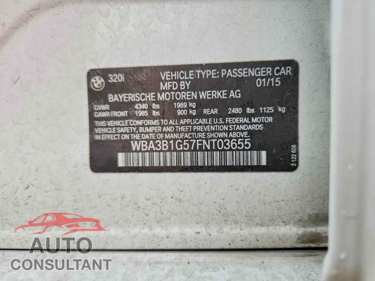 BMW 320 2015 - WBA3B1G57FNT03655