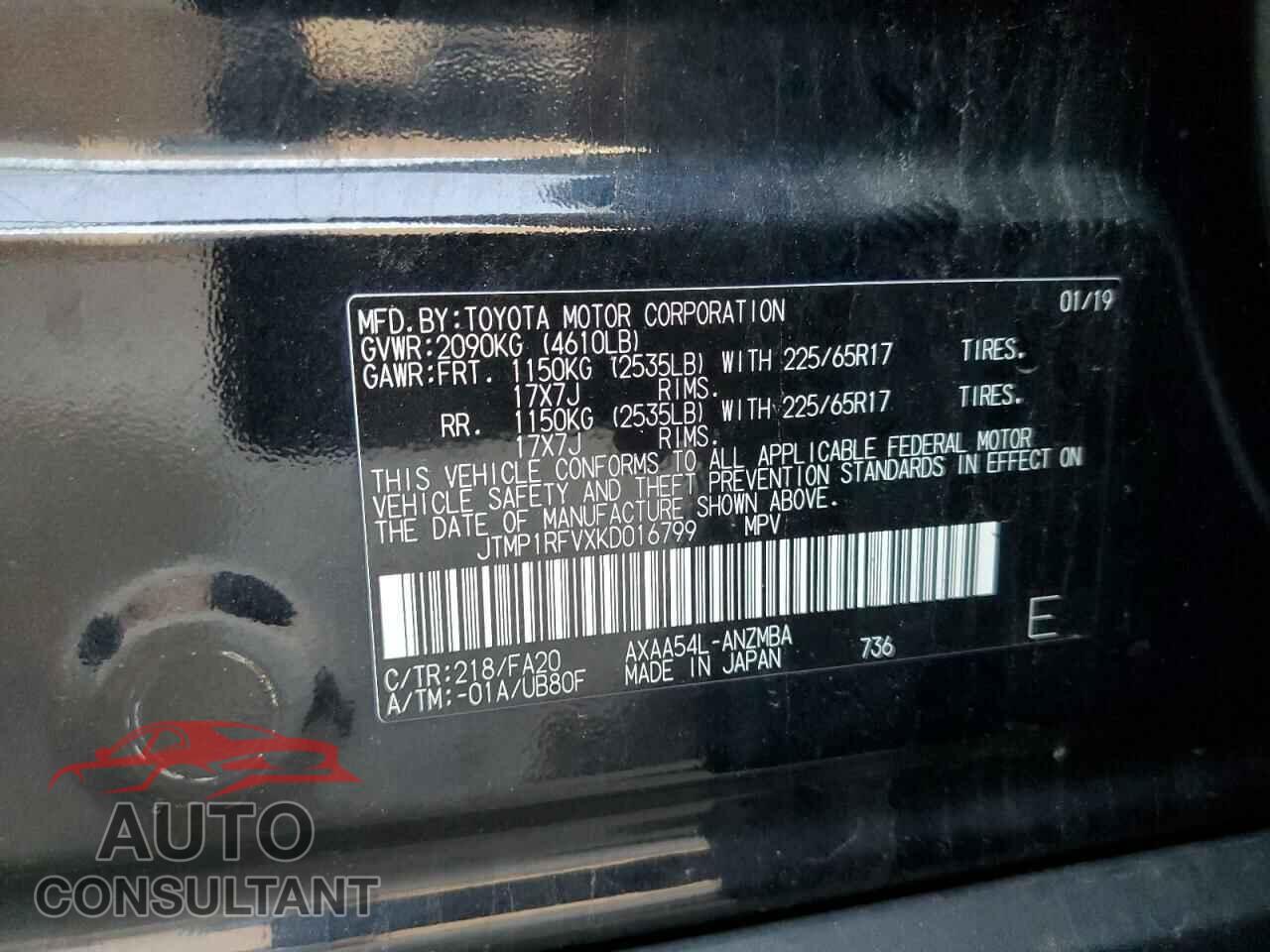 TOYOTA RAV4 2019 - JTMP1RFVXKD016799