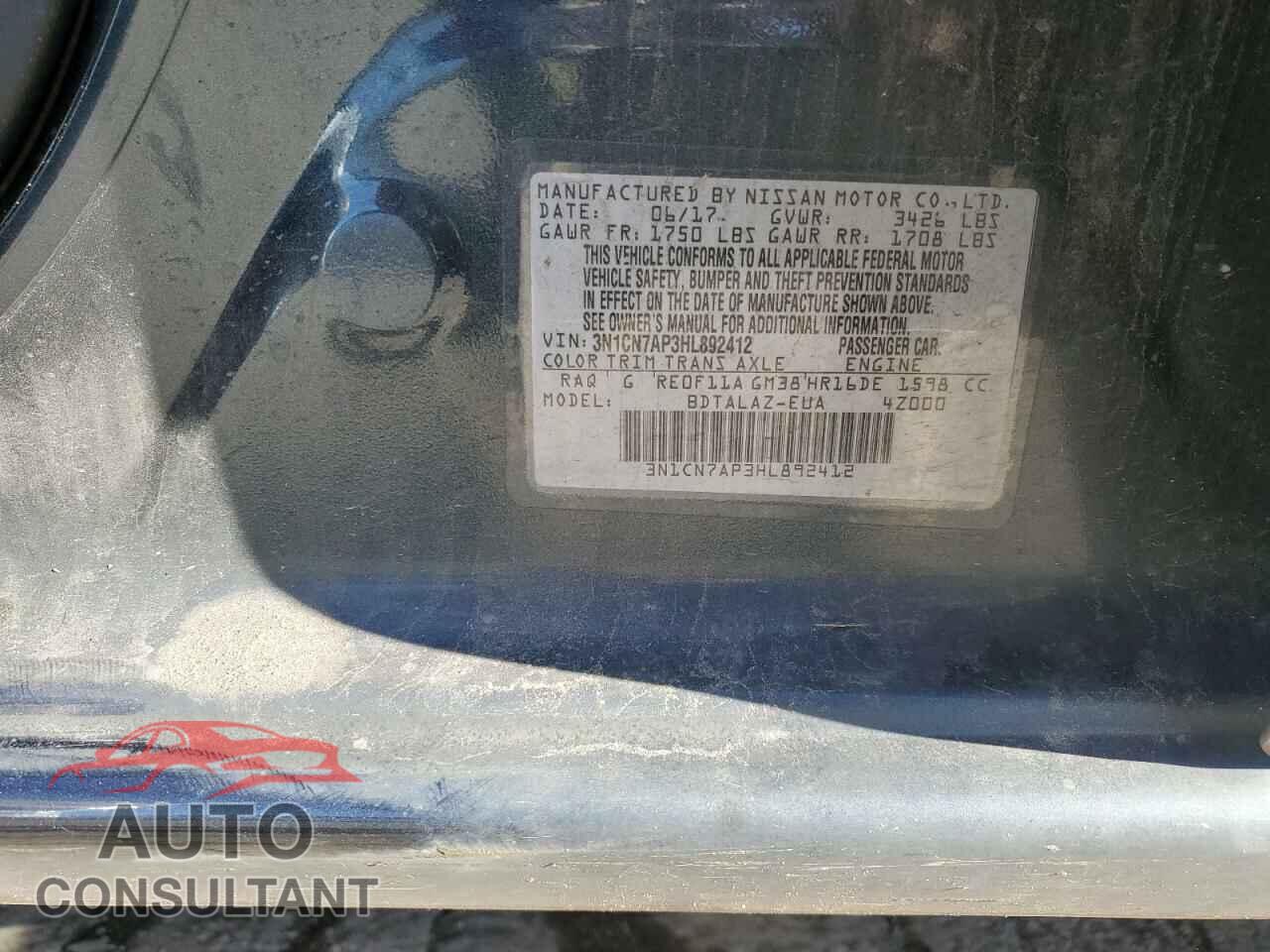 NISSAN VERSA 2017 - 3N1CN7AP3HL892412
