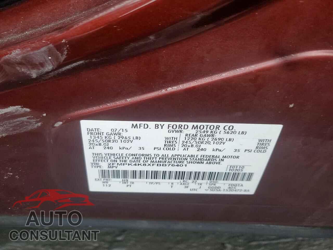 FORD EDGE 2015 - 2FMPK4K8XFBB76401