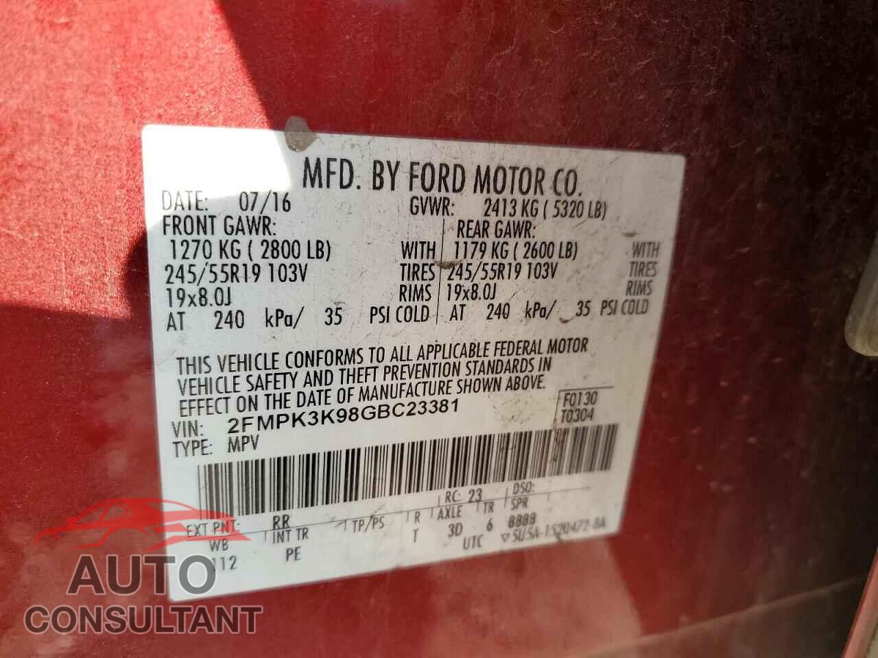 FORD EDGE 2016 - 2FMPK3K98GBC23381
