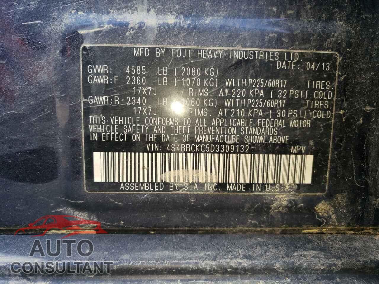 SUBARU OUTBACK 2013 - 4S4BRCKC5D3309132