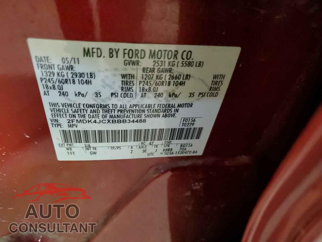 FORD EDGE 2011 - 2FMDK4JCXBBB34488
