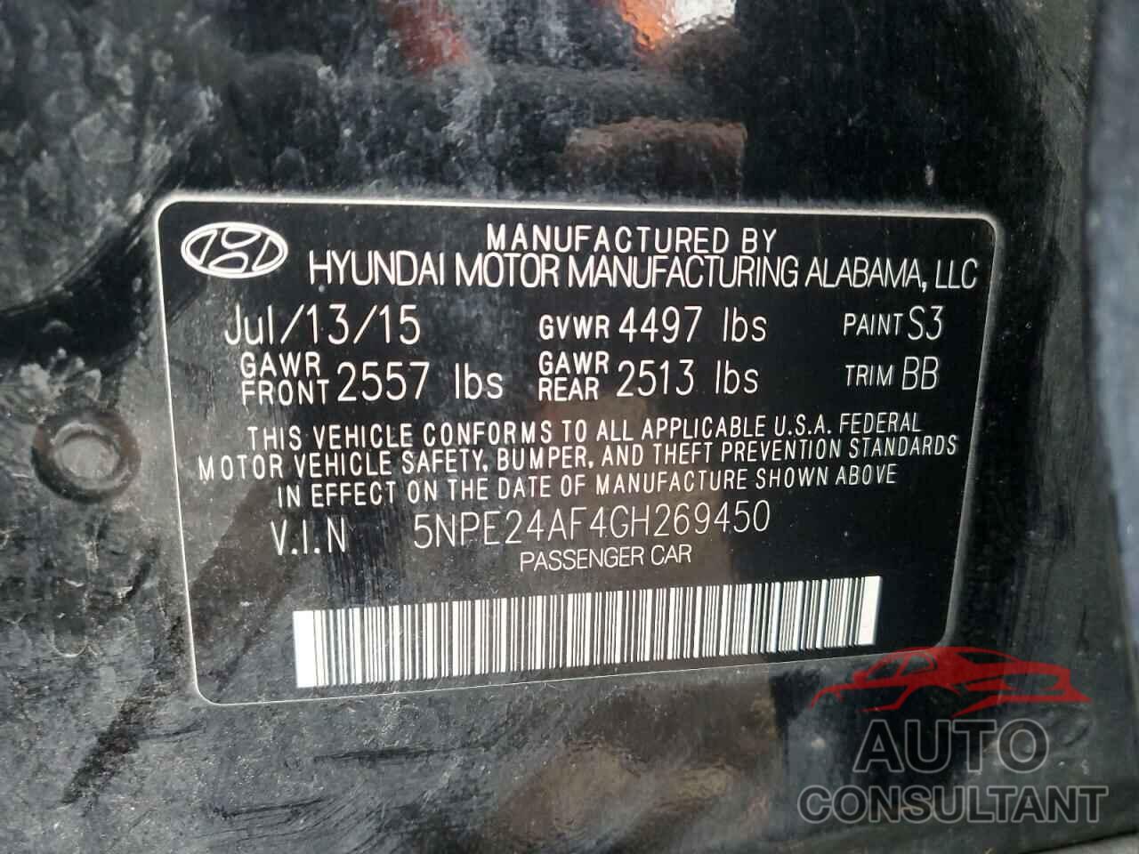 HYUNDAI SONATA 2016 - 5NPE24AF4GH269450