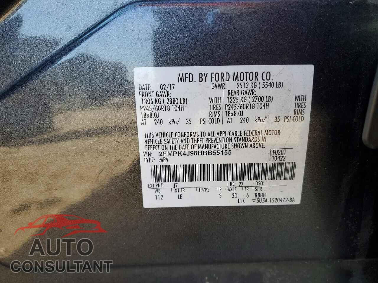 FORD EDGE 2017 - 2FMPK4J98HBB55155
