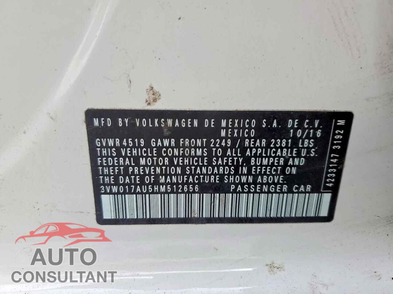VOLKSWAGEN GOLF 2017 - 3VW017AU5HM512656