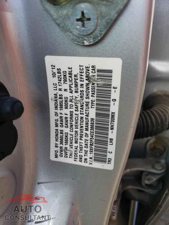HONDA CIVIC 2012 - 19XFB2F54CE386839