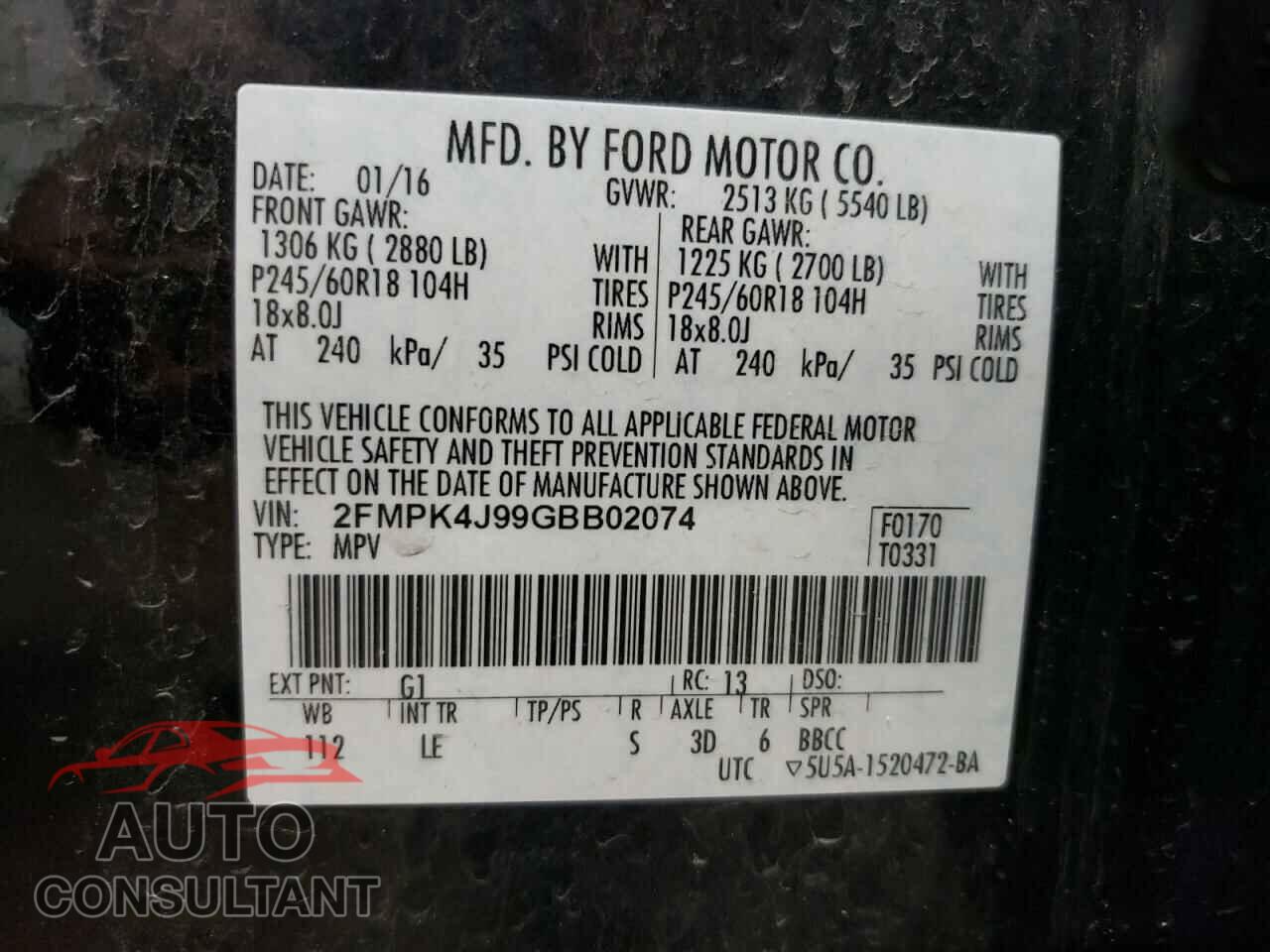 FORD EDGE 2016 - 2FMPK4J99GBB02074