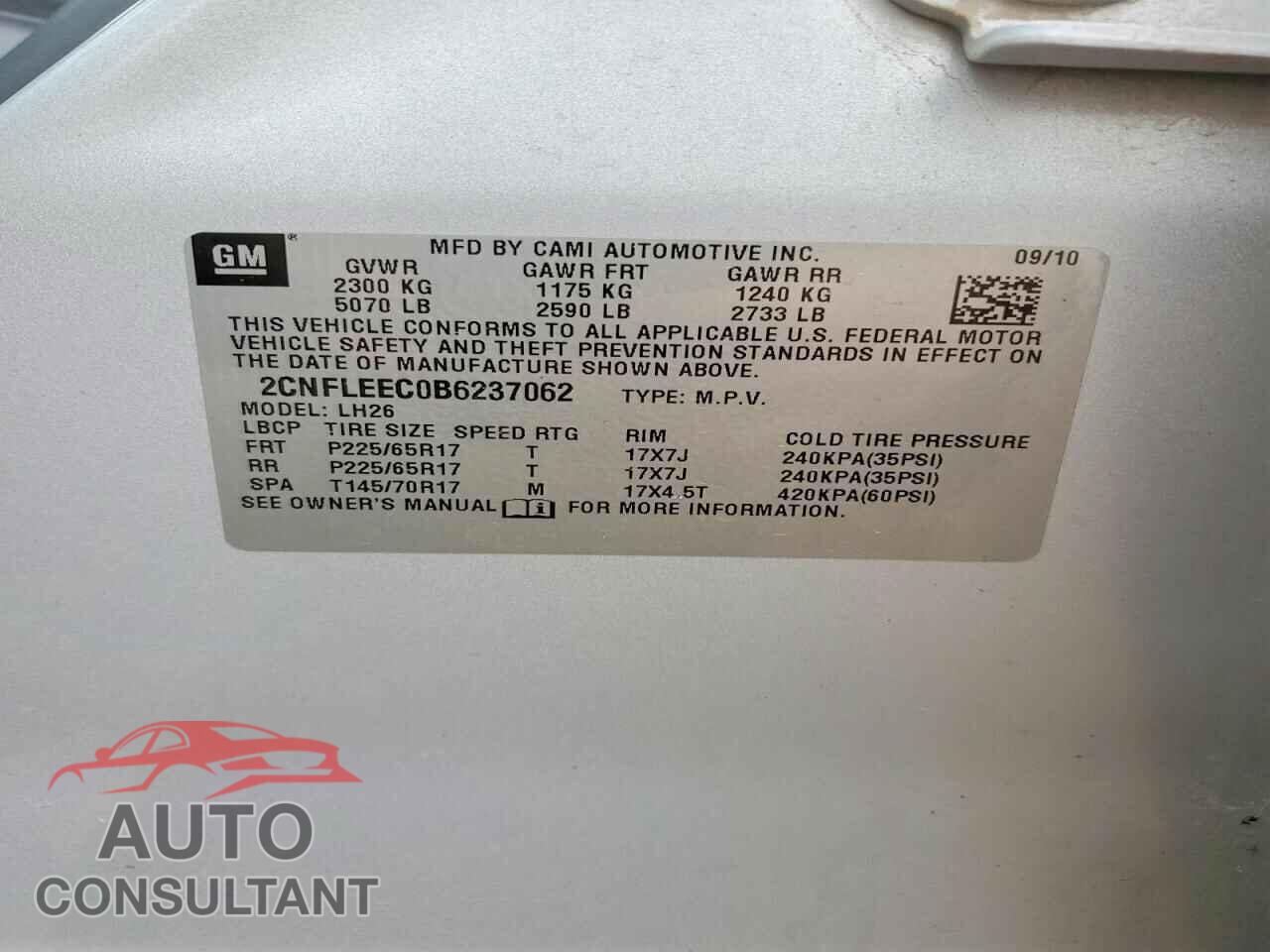 CHEVROLET EQUINOX 2011 - 2CNFLEEC0B6237062