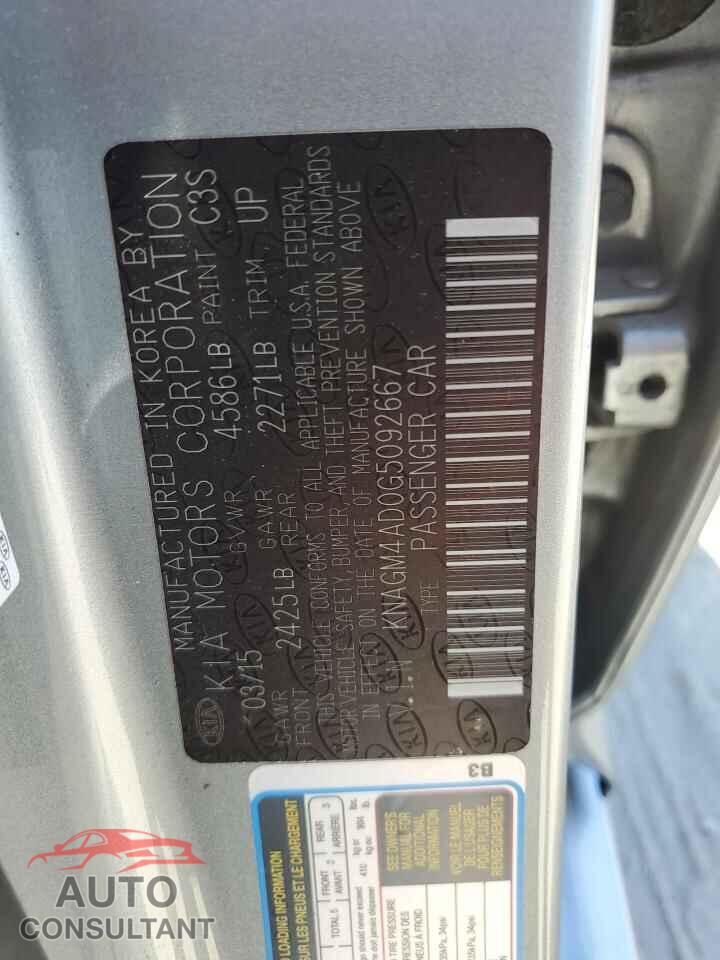 KIA OPTIMA 2016 - KNAGM4AD0G5092667