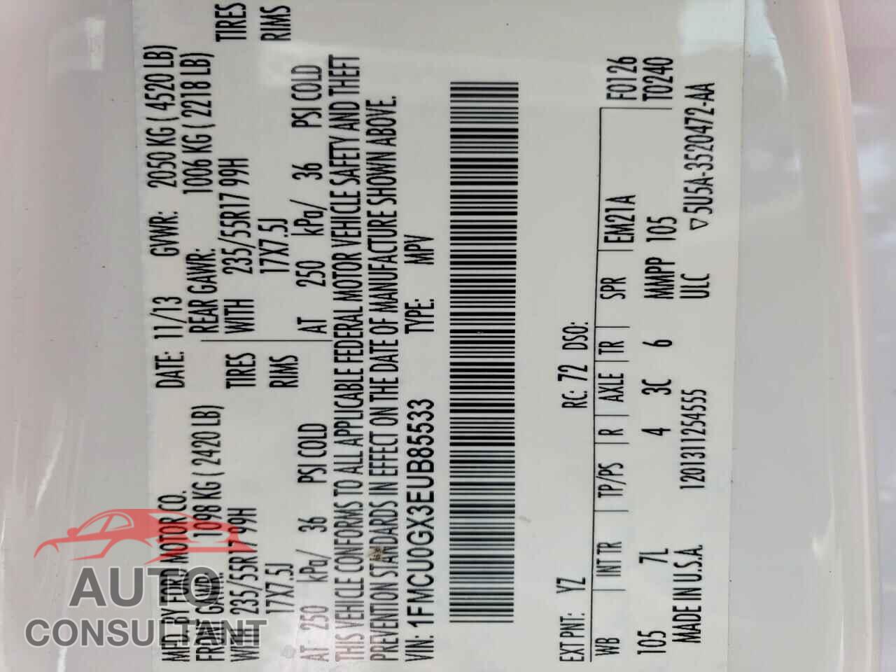FORD ESCAPE 2014 - 1FMCU0GX3EUB85533