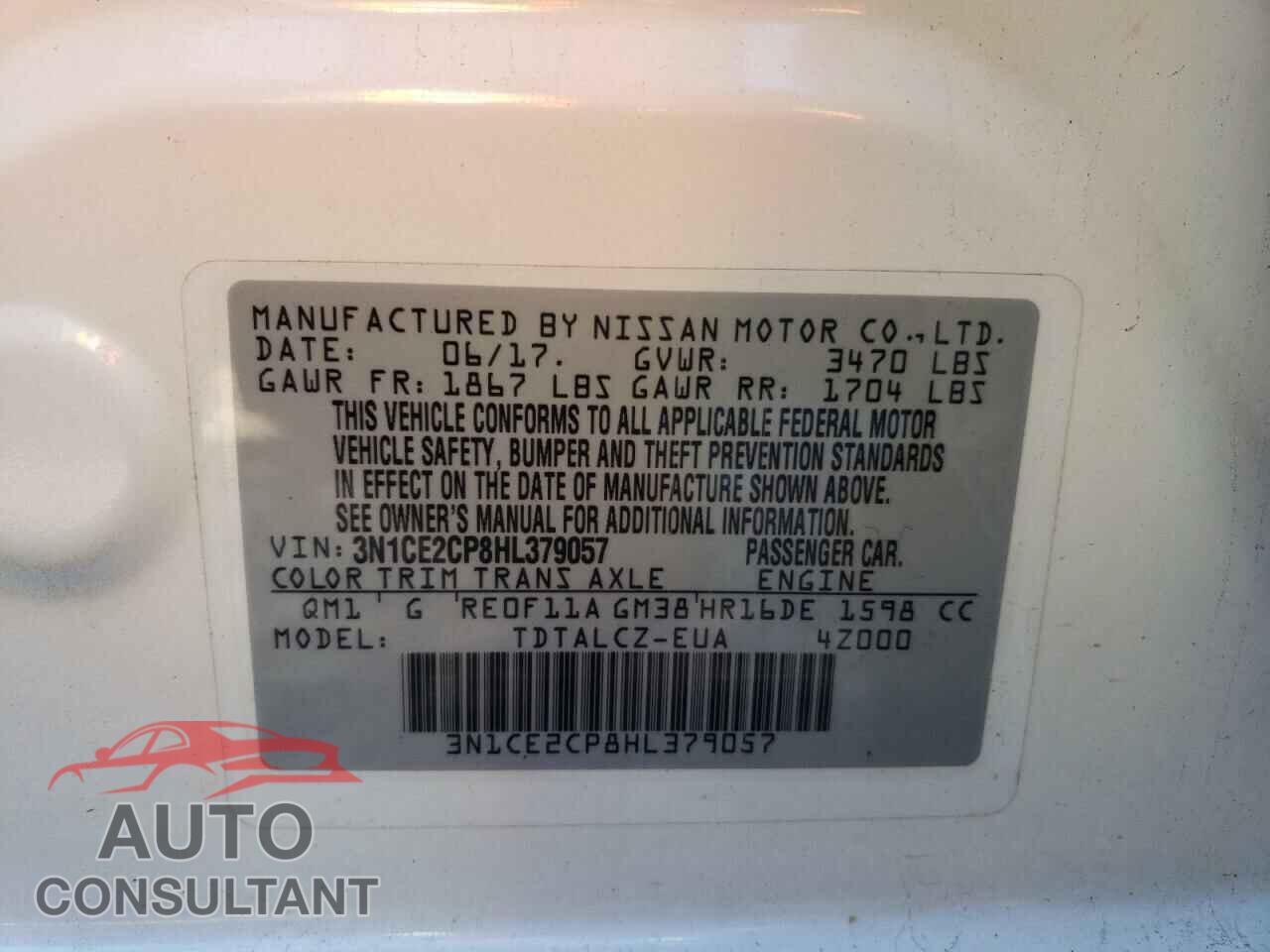 NISSAN VERSA 2017 - 3N1CE2CP8HL379057