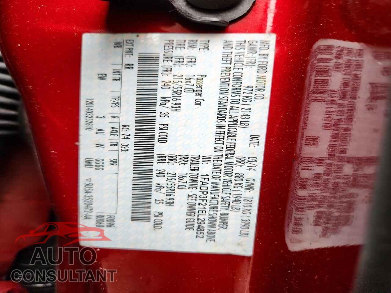FORD FOCUS 2014 - 1FADP3F21EL294852