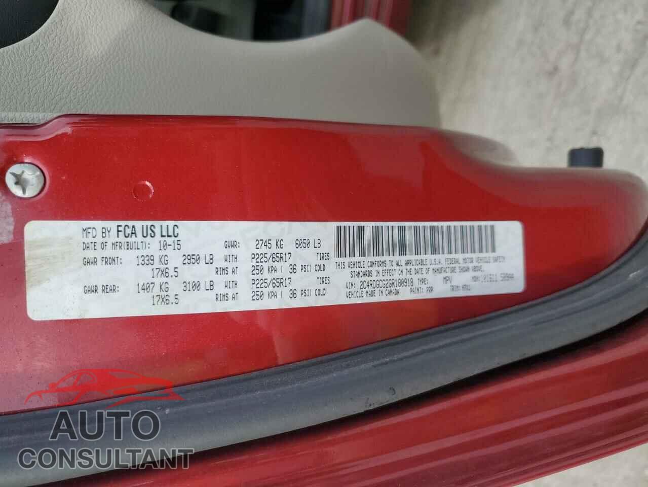 DODGE CARAVAN 2016 - 2C4RDGCG2GR180918