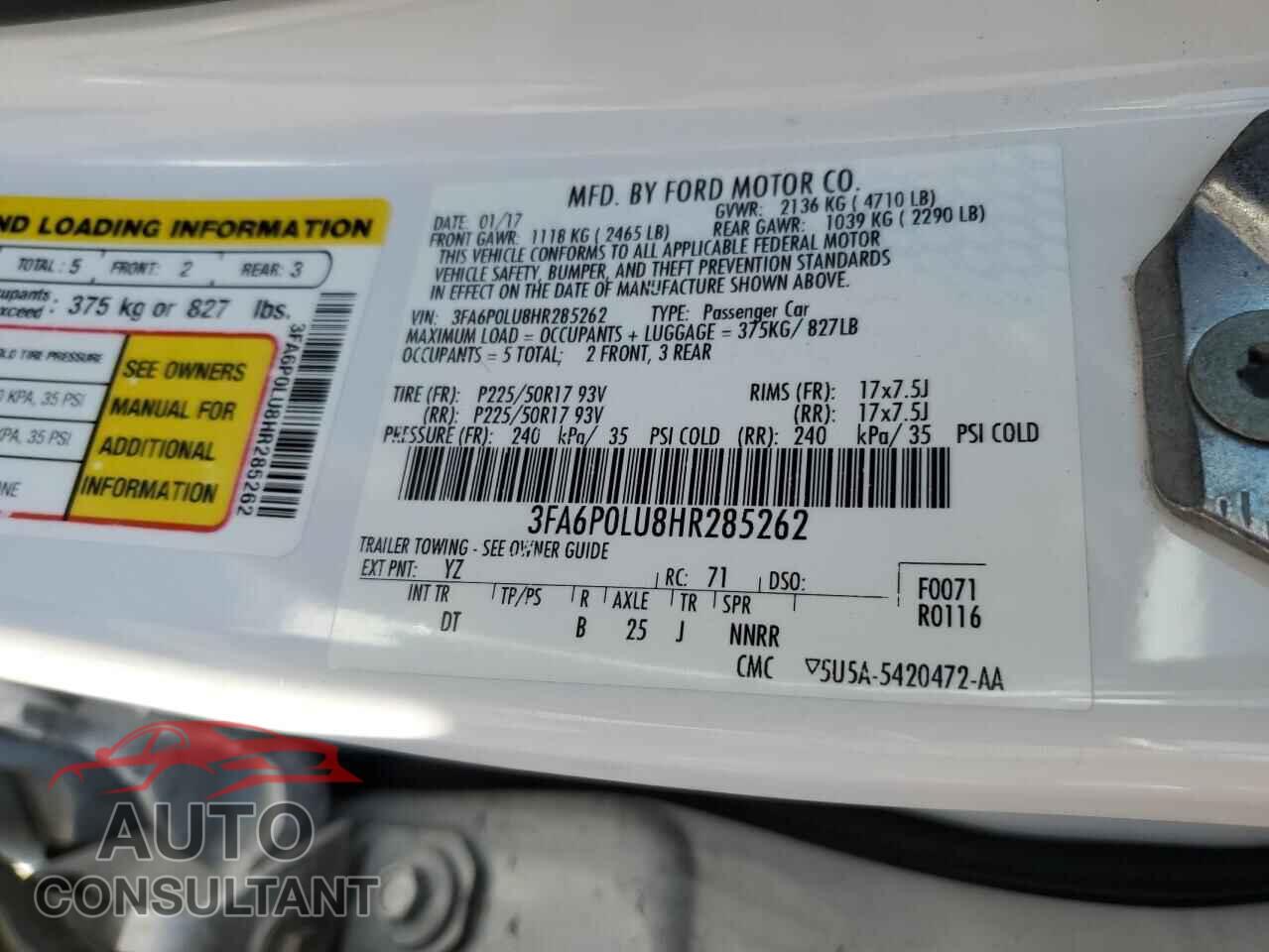 FORD FUSION 2017 - 3FA6P0LU8HR285262