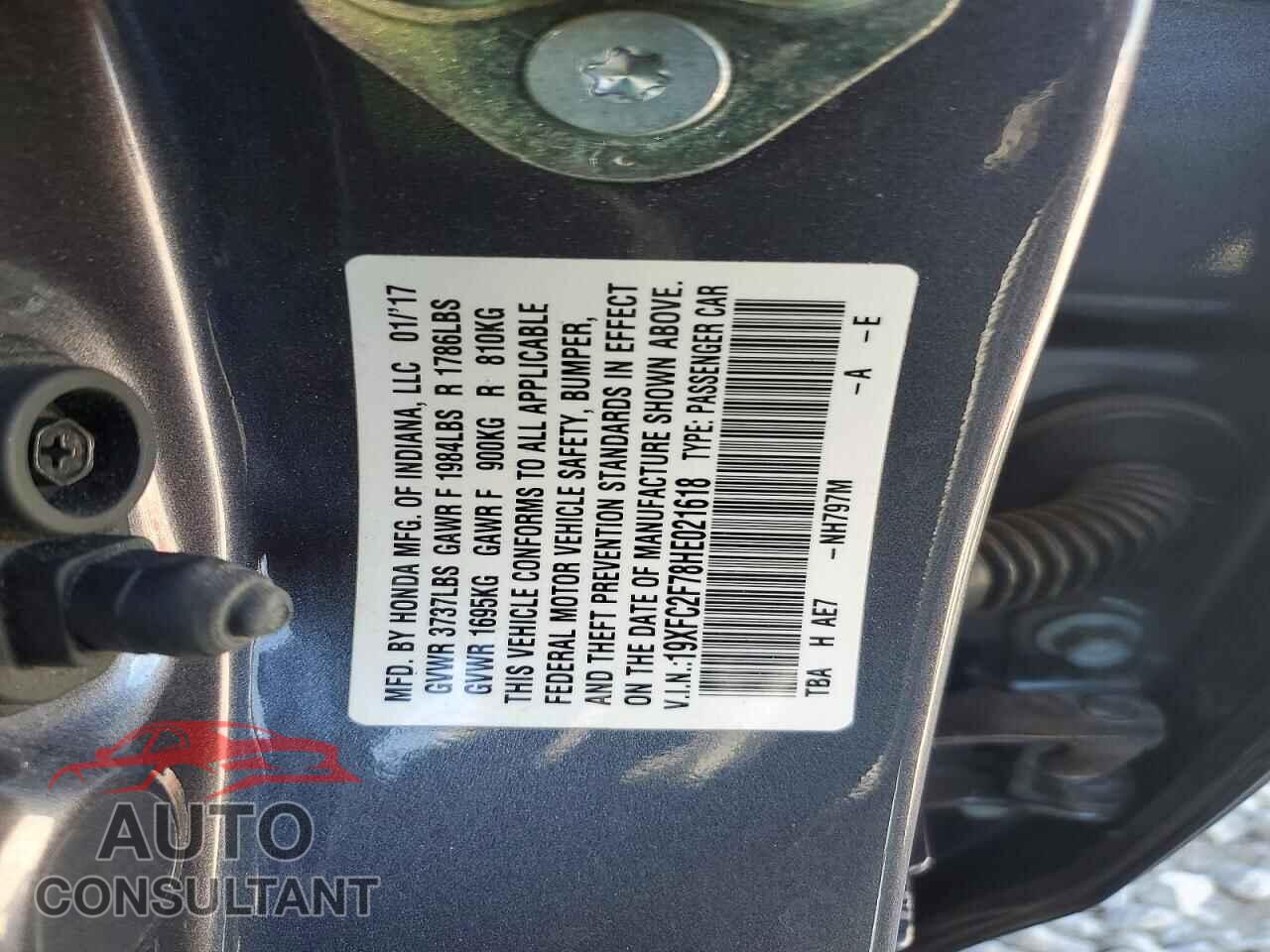 HONDA CIVIC 2017 - 19XFC2F78HE021618