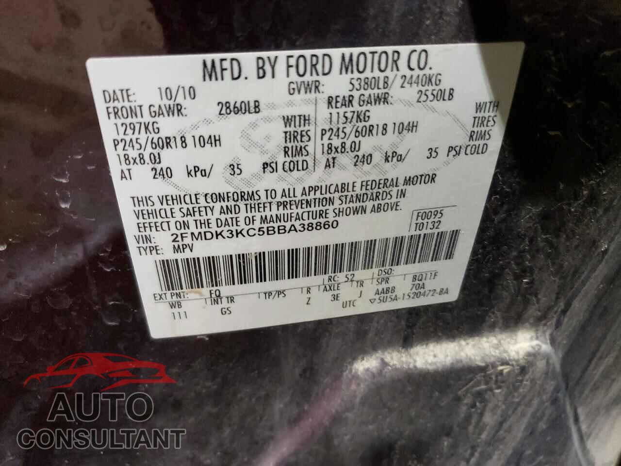 FORD EDGE 2011 - 2FMDK3KC5BBA38860