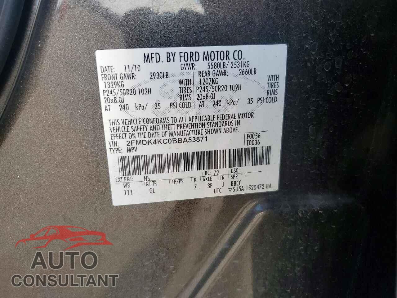 FORD EDGE 2011 - 2FMDK4KC0BBA53871