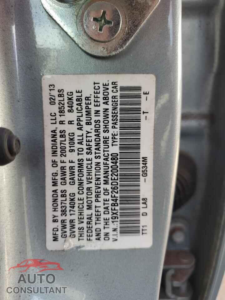 HONDA CIVIC 2013 - 19XFB4F26DE200480