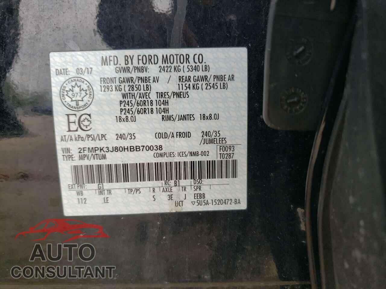 FORD EDGE 2017 - 2FMPK3J80HBB70038
