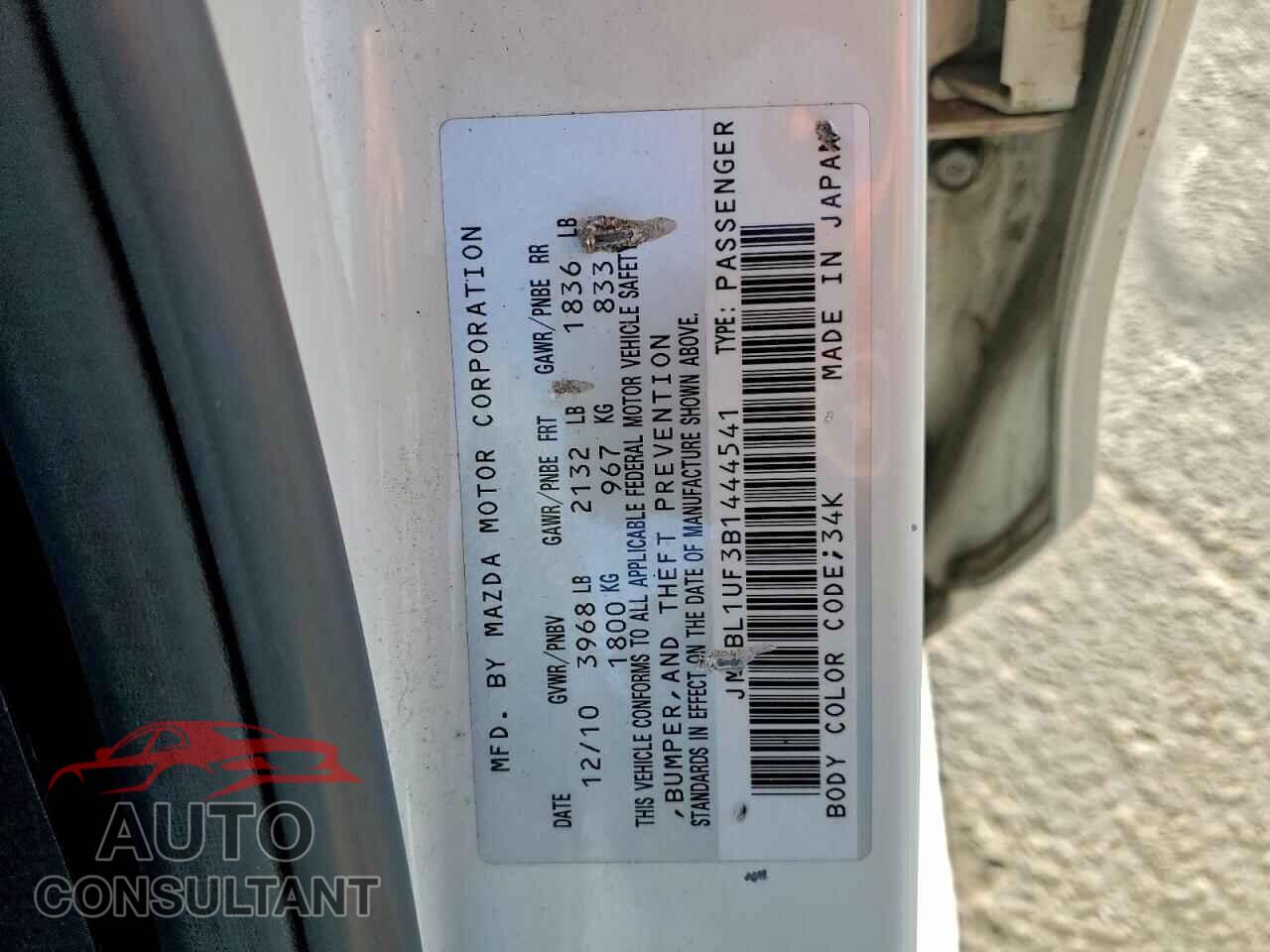 MAZDA 3 2011 - JM1BL1UF3B1444541