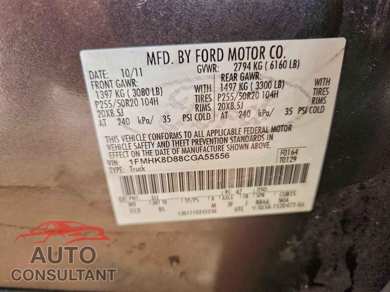 FORD EXPLORER 2012 - 1FMHK8D88CGA55556