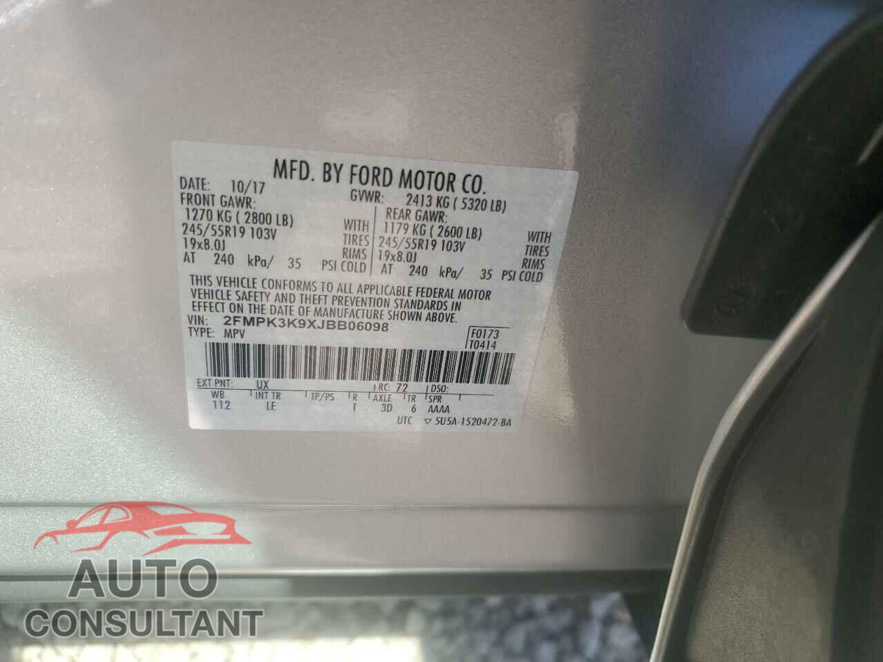FORD EDGE 2018 - 2FMPK3K9XJBB06098