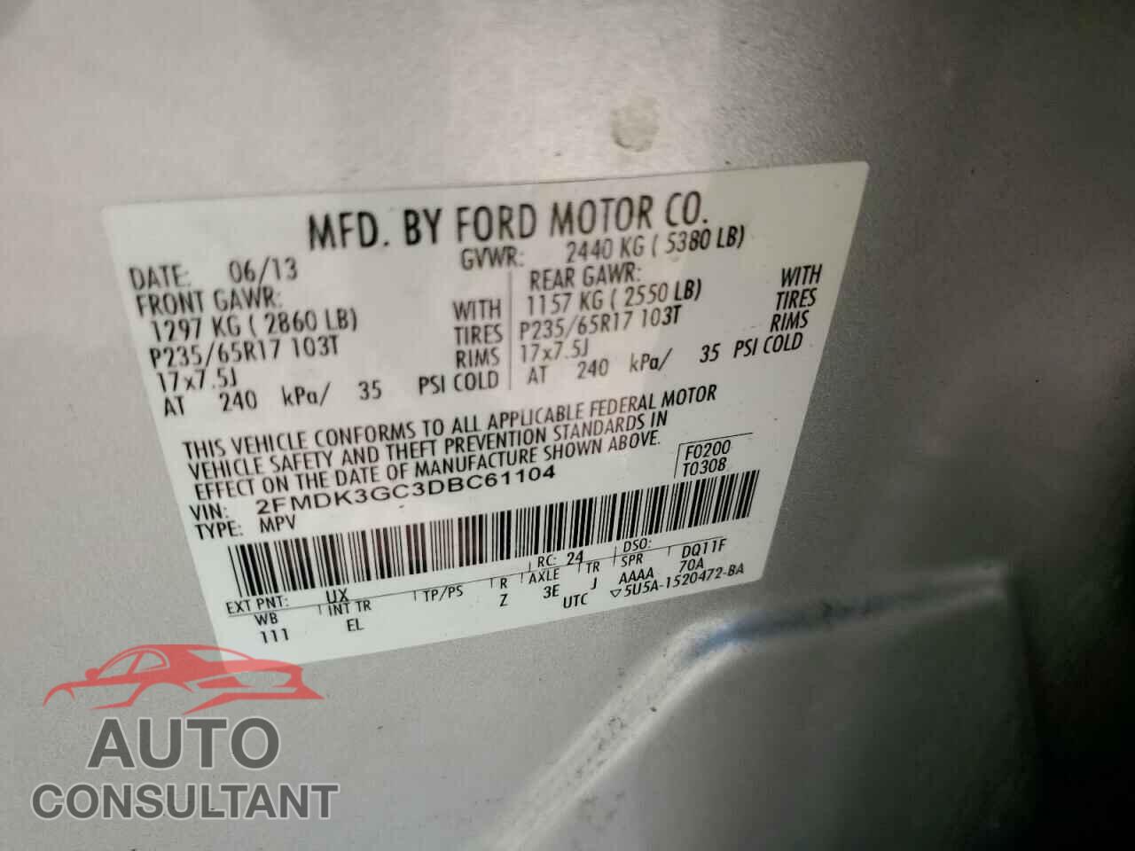 FORD EDGE 2013 - 2FMDK3GC3DBC61104