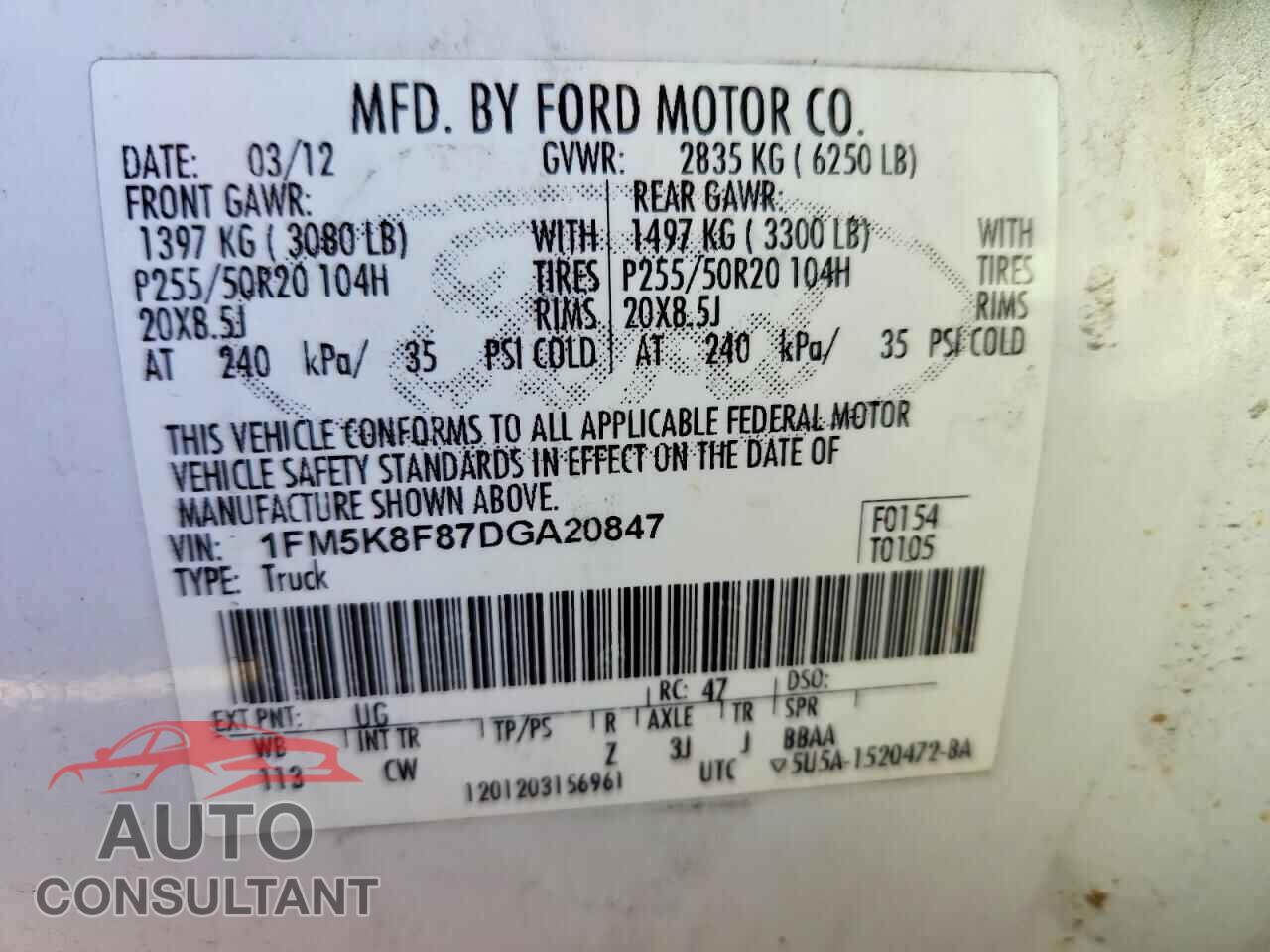 FORD EXPLORER 2013 - 1FM5K8F87DGA20847