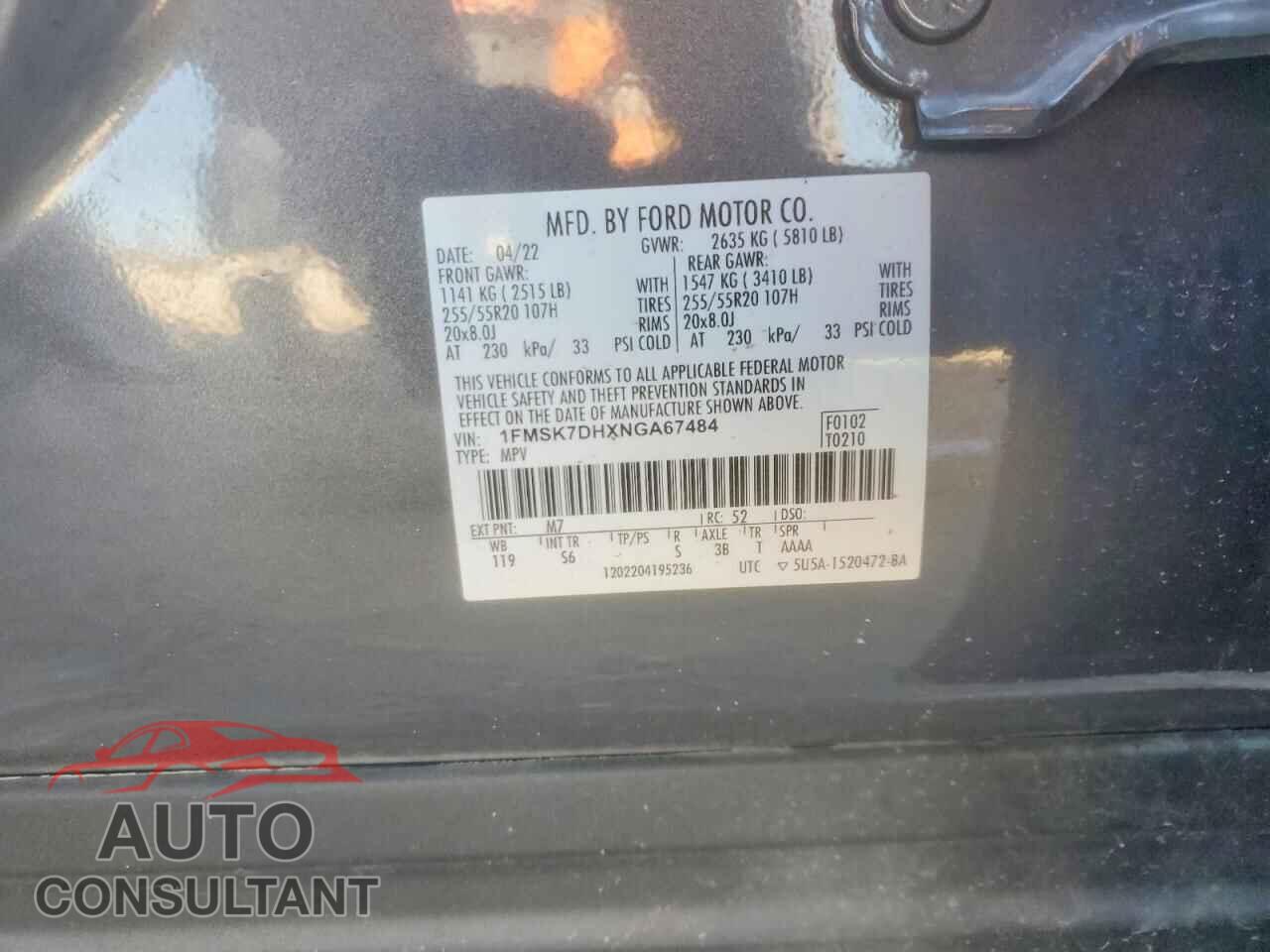 FORD EXPLORER 2022 - 1FMSK7DHXNGA67484