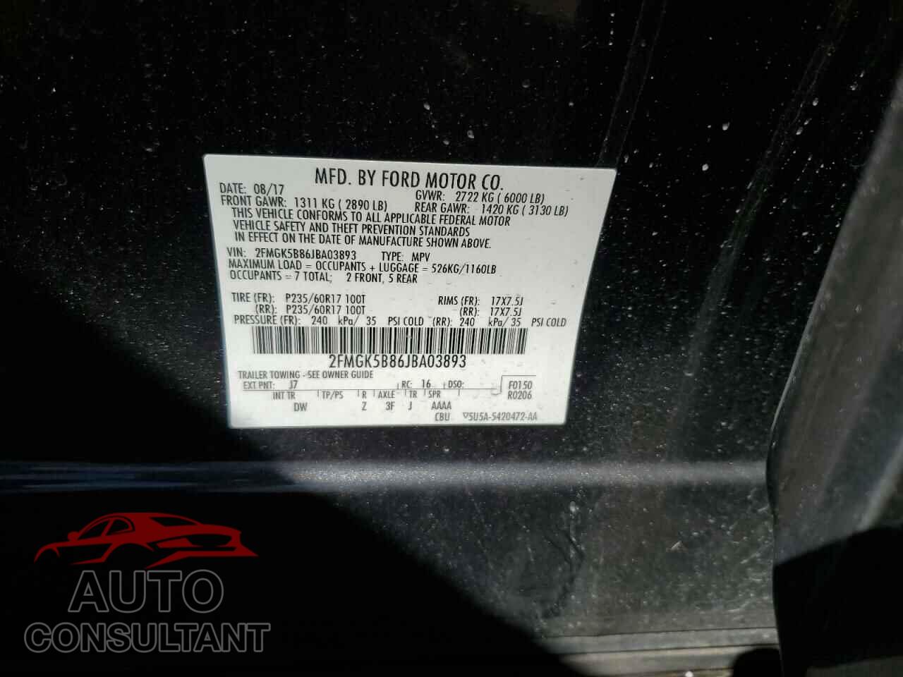 FORD FLEX 2018 - 2FMGK5B86JBA03893