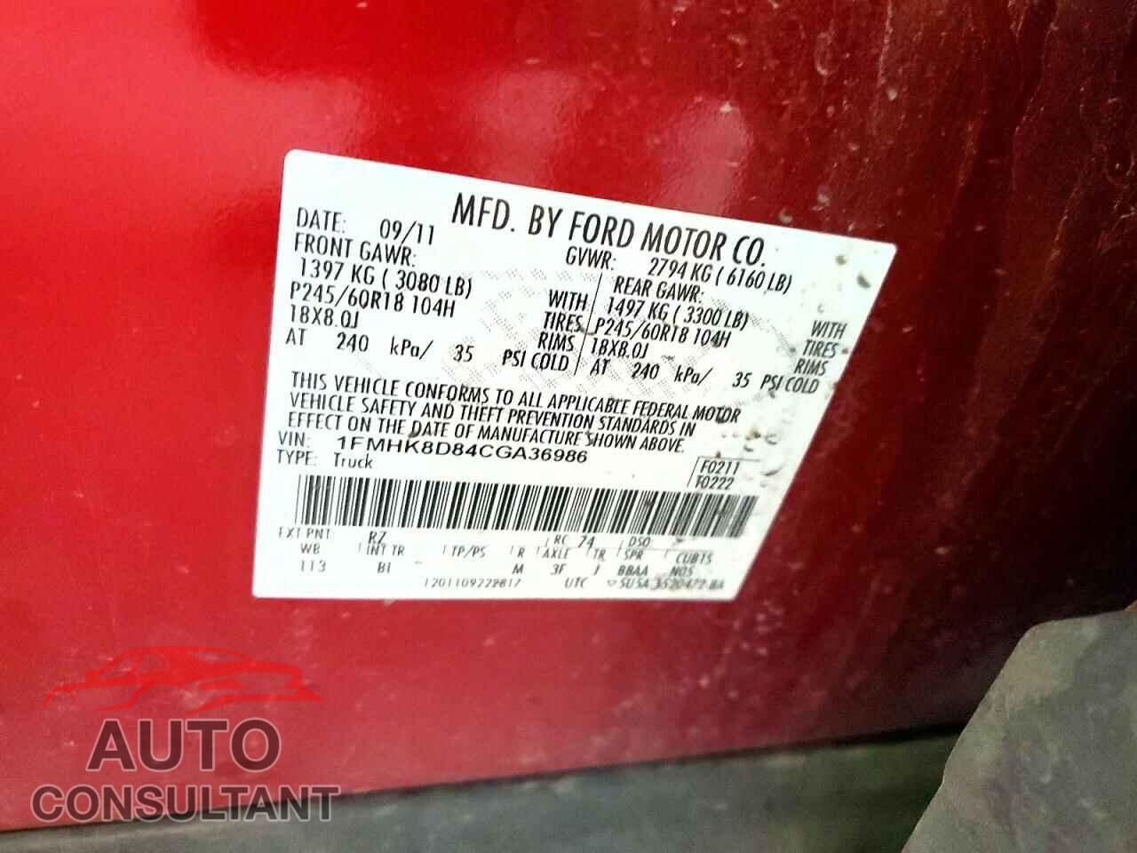FORD EXPLORER 2012 - 1FMHK8D84CGA36986