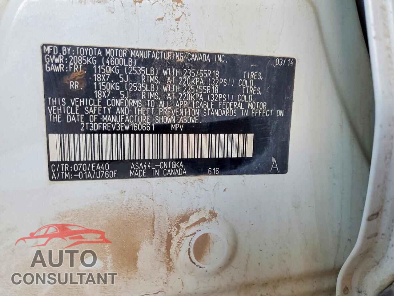 TOYOTA RAV4 2014 - 2T3DFREV3EW160661